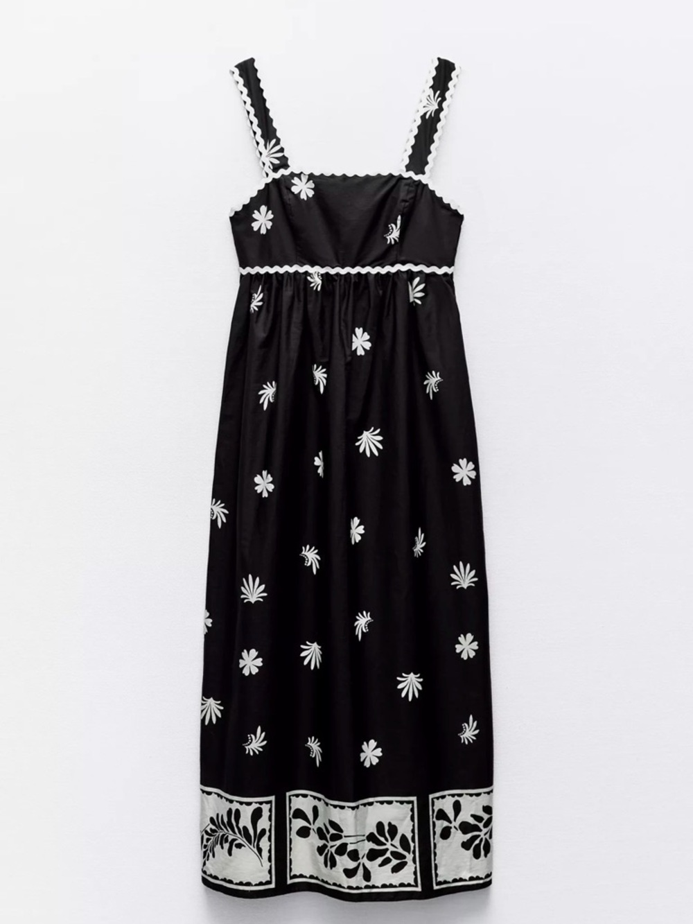 Zara Black Sundress with White Floral Embroidery